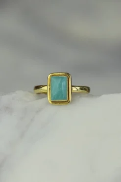 Discount Amazonite Gold Ezra Rectangle Ring Rings