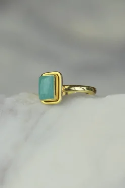 Discount Amazonite Gold Ezra Rectangle Ring Rings