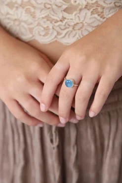 Clearance Blue Calcite Maron Round Ring Rings