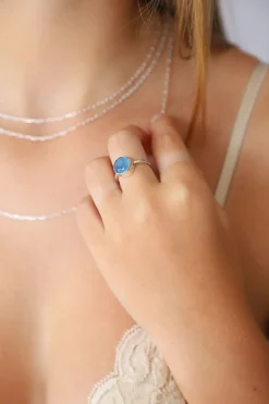 Clearance Blue Calcite Maron Round Ring Rings