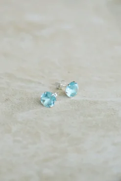 Sale Blue Topaz Claw Set Studs Earrings