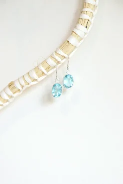 Clearance Blue Topaz Oval Faceted Drops Earrings