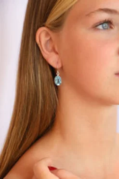 Clearance Blue Topaz Oval Faceted Drops Earrings