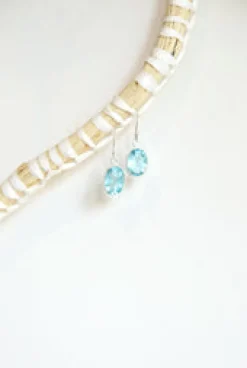 Clearance Blue Topaz Oval Faceted Drops Earrings