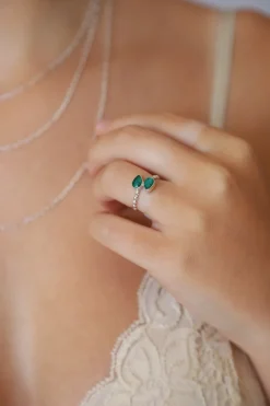 New Emerald Double Leaf Wrap Ring Rings