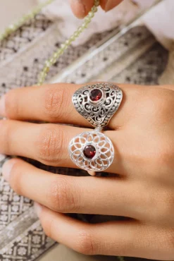 Clearance Garnet Mandala Ring Rings