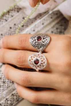 Clearance Garnet Mandala Ring Rings
