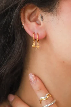 Online Gold Clam & Star Earrings Earrings