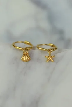Online Gold Clam & Star Earrings Earrings