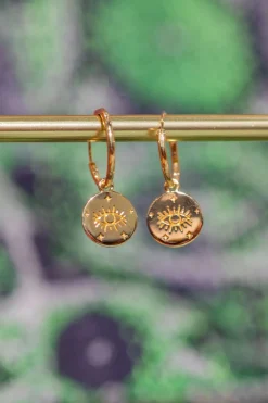 Sale Gold Eye Charm Hoops Studs And Hoops|Earrings