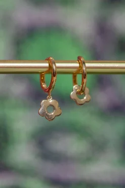 New Gold Floral Charm Hoops Studs And Hoops|Earrings