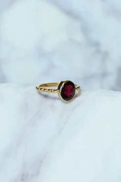 Sale Gold Garnet Lucia Dot Band Rings