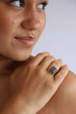 Discount Gold Labradorite Zuri Rectangle Ring Rings