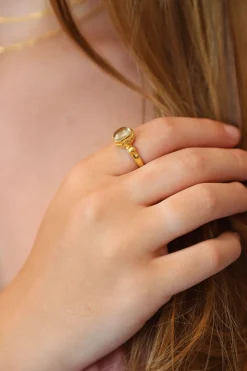 Sale Gold Lemon quartz Dalia Oval Raised Ring Rings