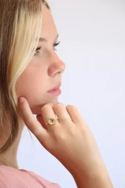 Online Gold Lemon Quartz Maron Round Ring Rings