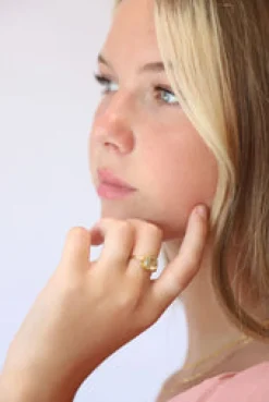 Online Gold Lemon Quartz Maron Round Ring Rings