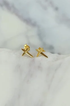 Discount Gold Puff Cross Studs Studs And Hoops|Earrings