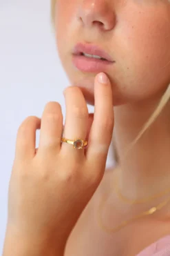 New Gold Smoky Quartz Agatha Claw Set Ring Rings