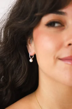 Online Perle Silver Rectangle Hoops Earrings
