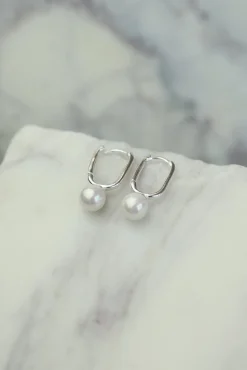 Online Perle Silver Rectangle Hoops Earrings