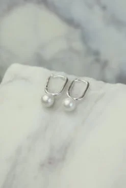 Online Perle Silver Rectangle Hoops Earrings
