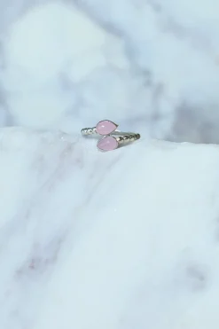 Fashion Pink Calcite Double Leaf Wrap Ring Rings