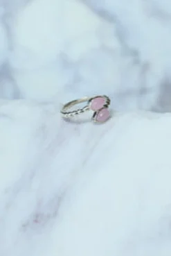 Fashion Pink Calcite Double Leaf Wrap Ring Rings