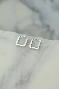 Clearance Remi Square Silver Hoops Earrings