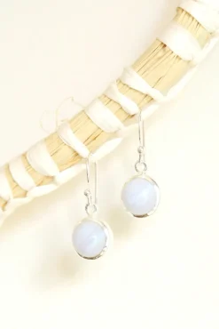 Outlet Round Blue Lace Agate Earrings Earrings