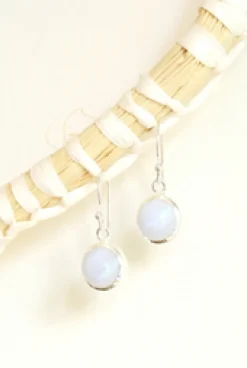 Outlet Round Blue Lace Agate Earrings Earrings