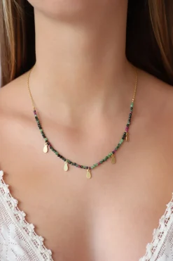 New Ruby Zoisite Necklace with Gold Charms Necklaces And Pendants