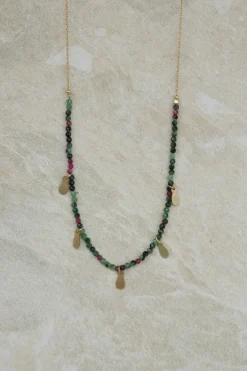 New Ruby Zoisite Necklace with Gold Charms Necklaces And Pendants