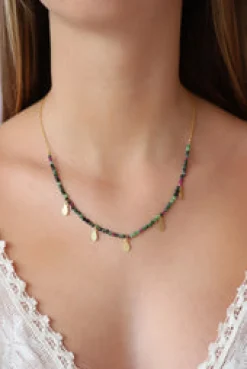 New Ruby Zoisite Necklace with Gold Charms Necklaces And Pendants