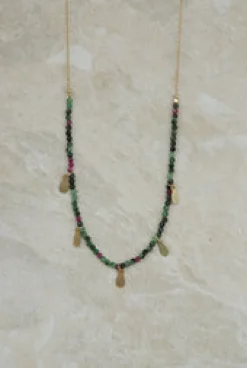 New Ruby Zoisite Necklace with Gold Charms Necklaces And Pendants
