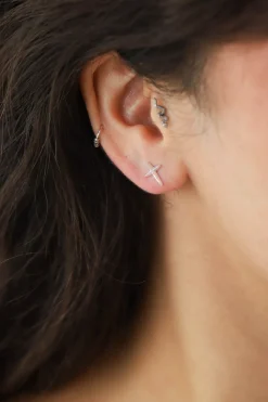 Discount Silver Puff Cross Studs Studs And Hoops|Earrings