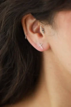 Discount Silver Puff Cross Studs Studs And Hoops|Earrings