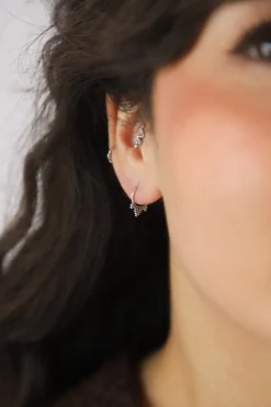 New Small Silver Triple Pointed Hoops Earrings