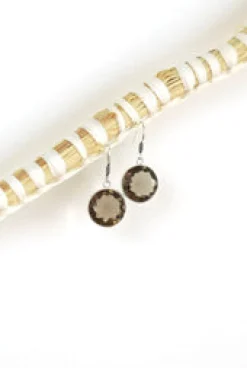 Fashion Smokey Quartz Round Faceted Drops Earrings