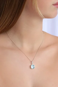 Outlet Square Blue Topaz Pendant Necklaces And Pendants