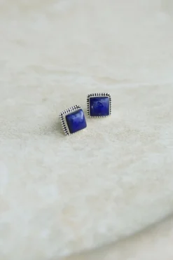 New Square Lapis Studs Earrings|Studs And Hoops