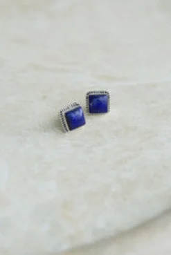 New Square Lapis Studs Earrings|Studs And Hoops