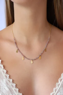 Clearance Strawberry Quartz Necklace with Gold Charms Necklaces And Pendants