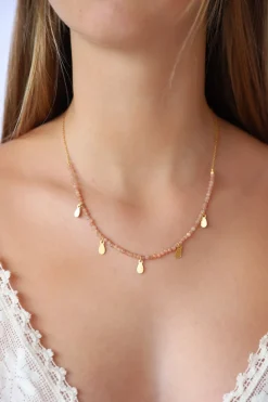 Outlet Sunstone Necklace with Gold Charms Necklaces And Pendants